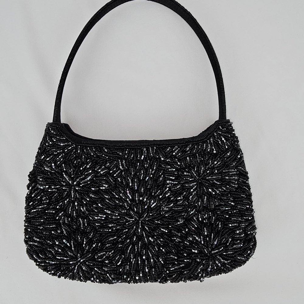 Franchi Black Beaded Women's Purse Vintage Y2K Starbust Pattern